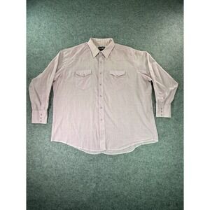 Vintage Wrangler Shirt Mens 19-35 Cowboy Cut Big Mans Fit Stripe Pearl Snap